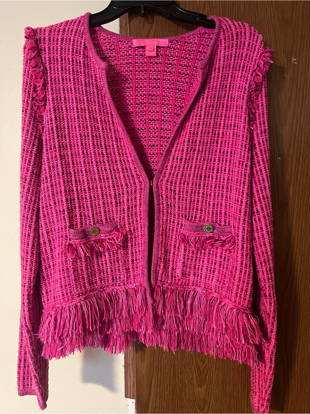 Lily Pulitzer Pink Fringe Knit Cardigan Sweater